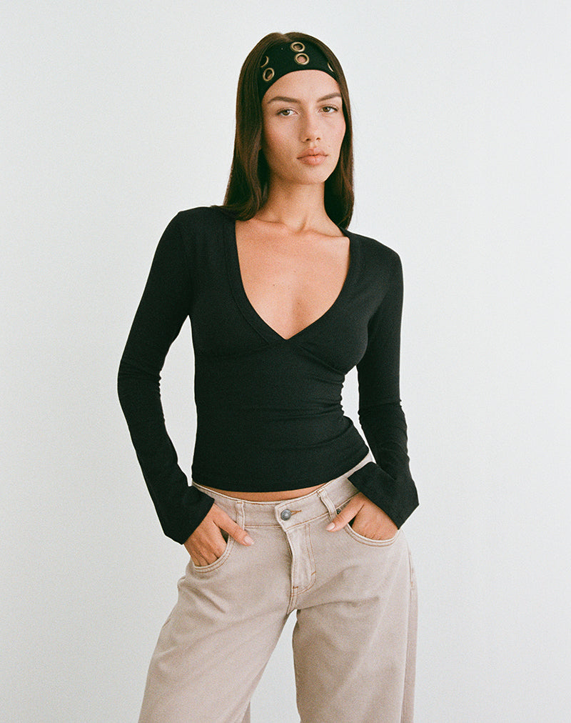 Emesy Lange Mouw Top in Zwart