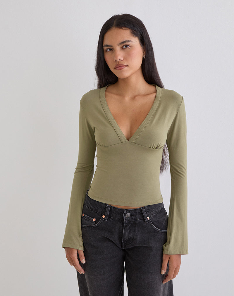 Image of Emesy Long Sleeve Top in Khaki