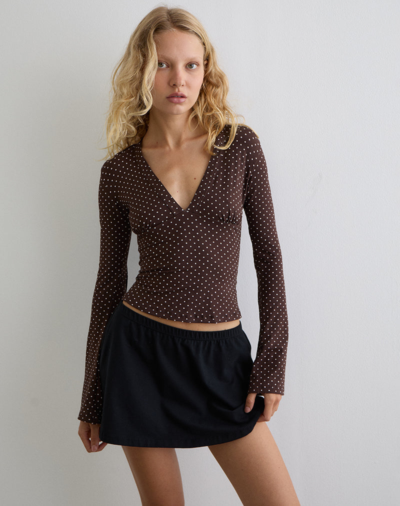 Afbeelding van Emesy Lange Mouw Top in MIcro Polka Bruin