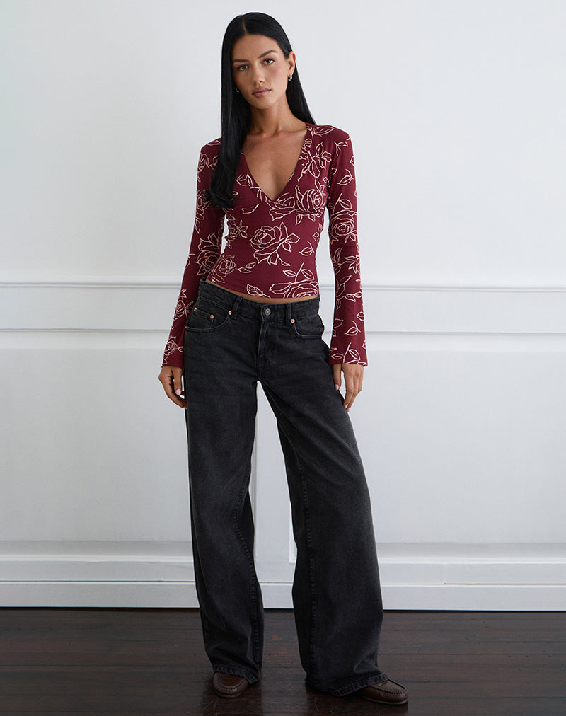 Afbeelding van Emesy-top met lange mouwen in Outline Rose Marooon