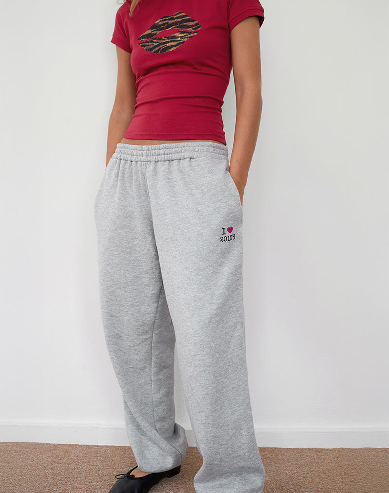 Afbeelding van Emiko Oversized Joggers in Grijs Marl met I Love 2010's Print