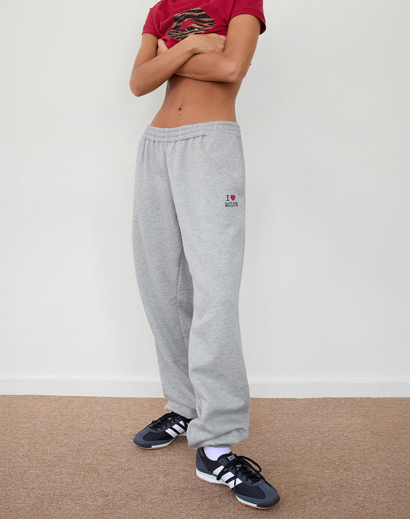 Emiko Oversized Joggers in Grijs Marl met I Love 2010's print
