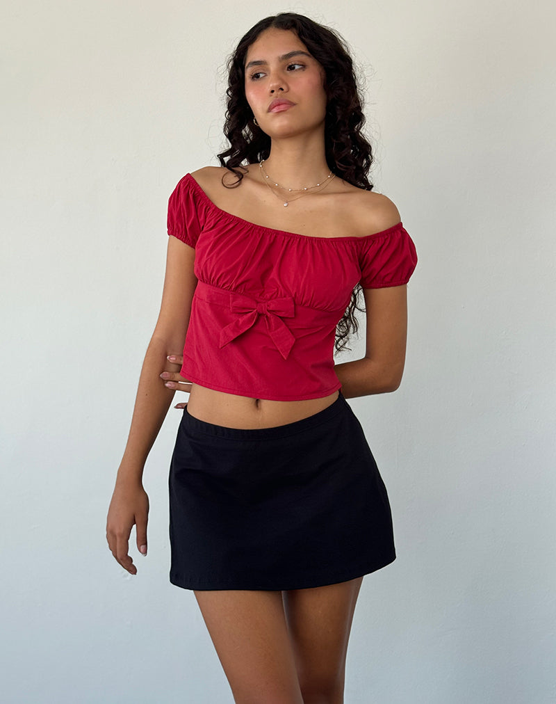 Afbeelding van Endah Bardot Top in Popeline Adrenaline Rood
