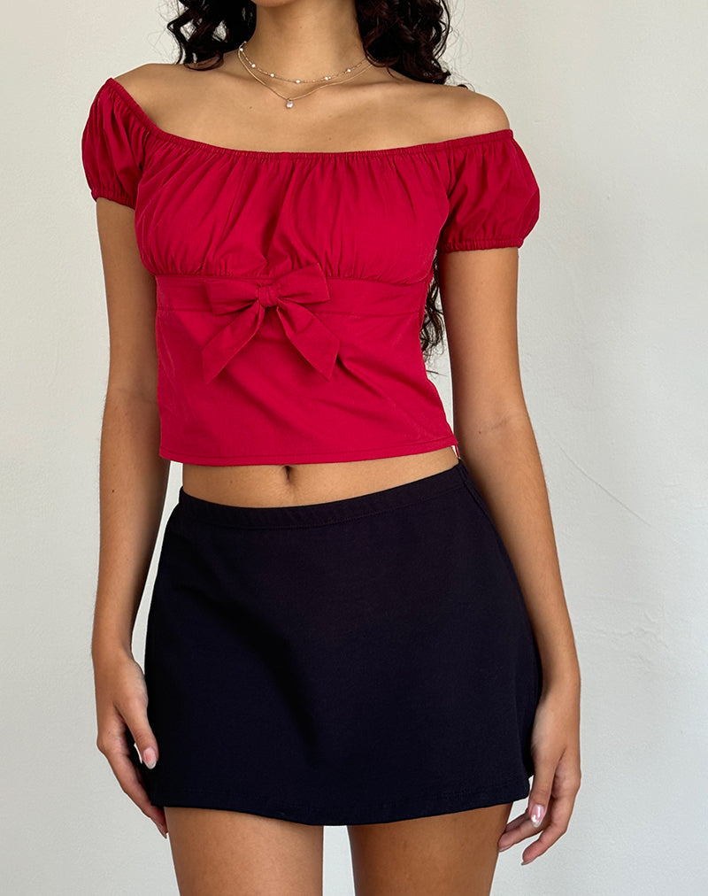 Endah Bardot Top in Popeline Adrenaline Rood