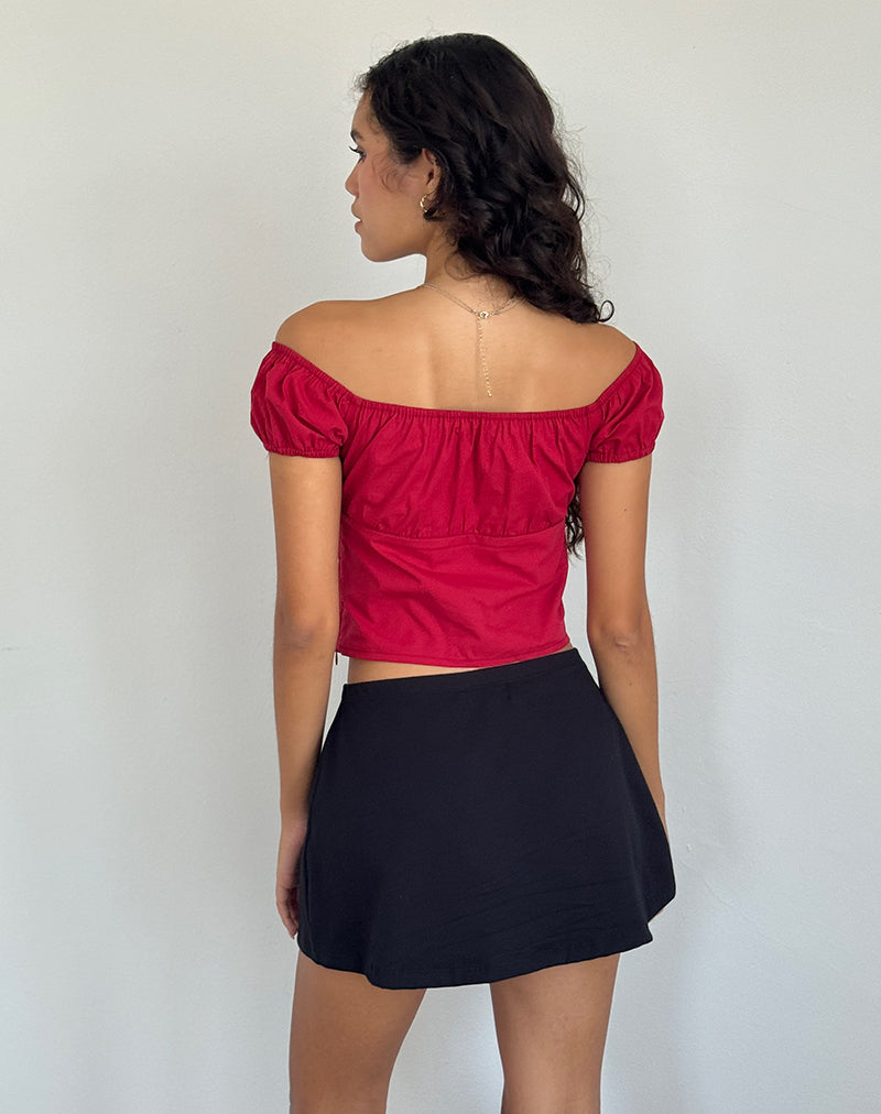 Afbeelding van Endah Bardot Top in Popeline Adrenaline Rood