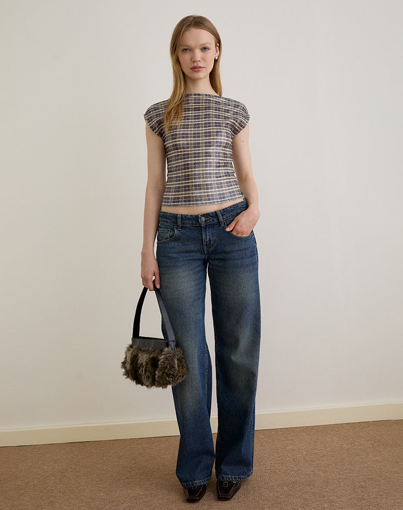 Afbeelding van Erica Top in Pailletten Vintage Ruit Bruin