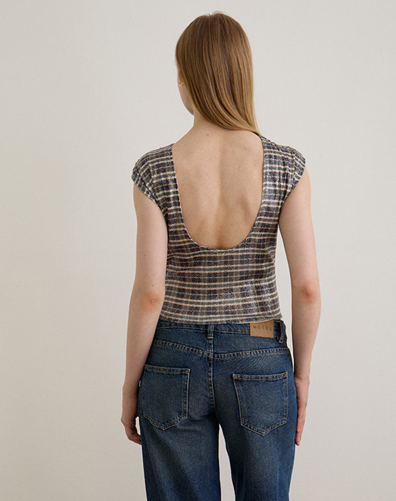 Afbeelding van Erica Top in Pailletten Vintage Ruit Bruin