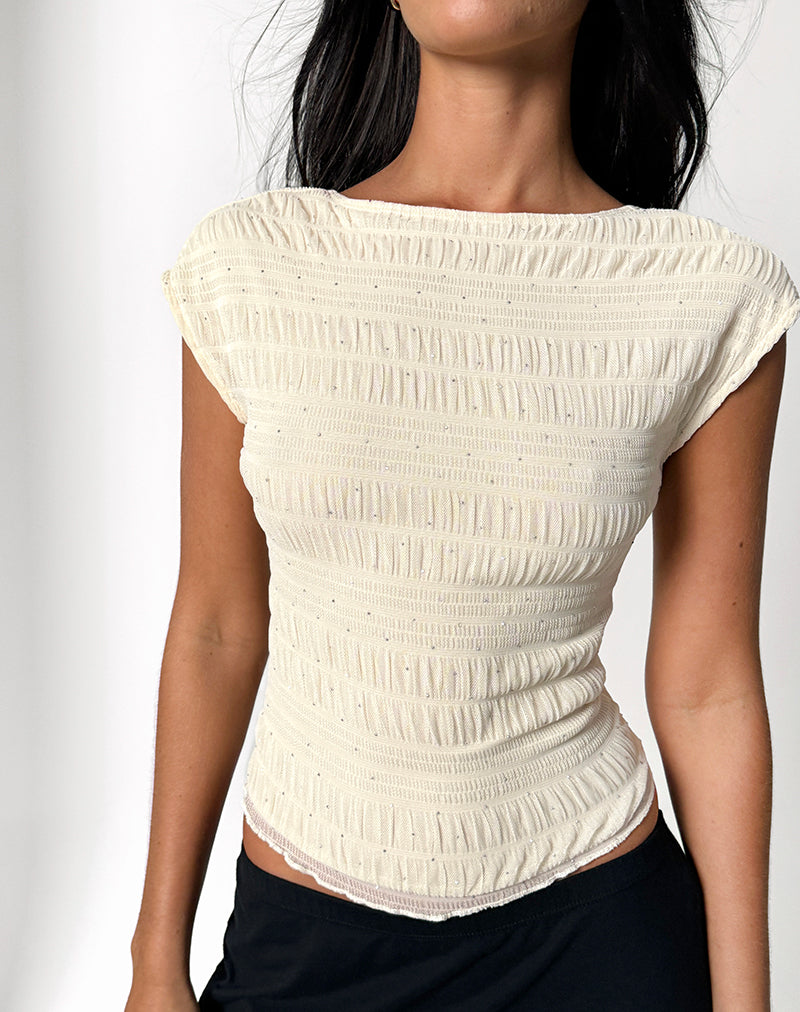 Erika Rugloze Top in Pailletten Mesh Ivoor