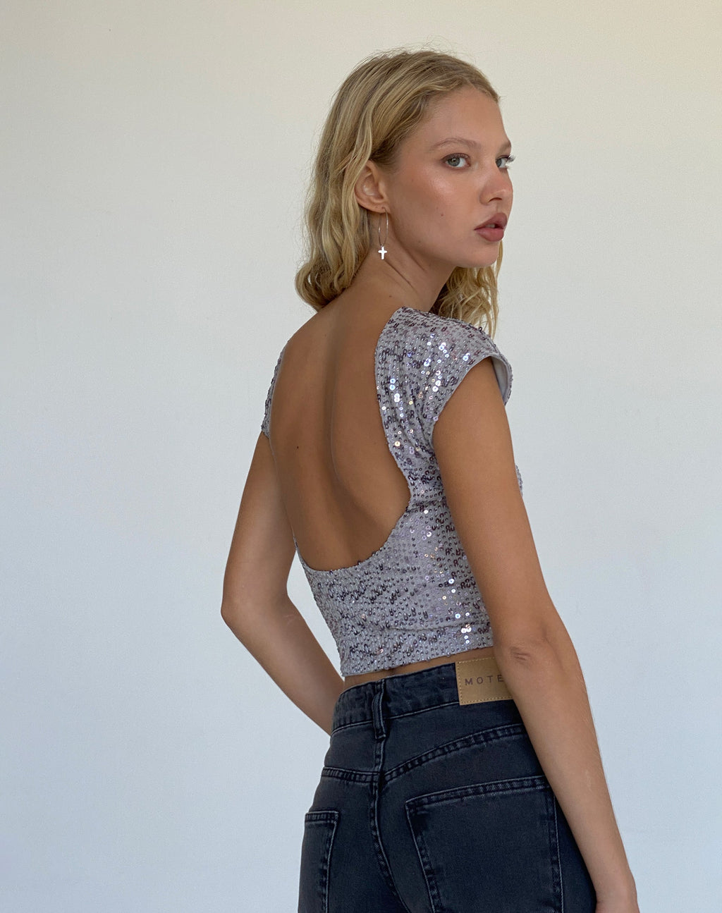 Erika Rugloze Top in Zilver Pailletten