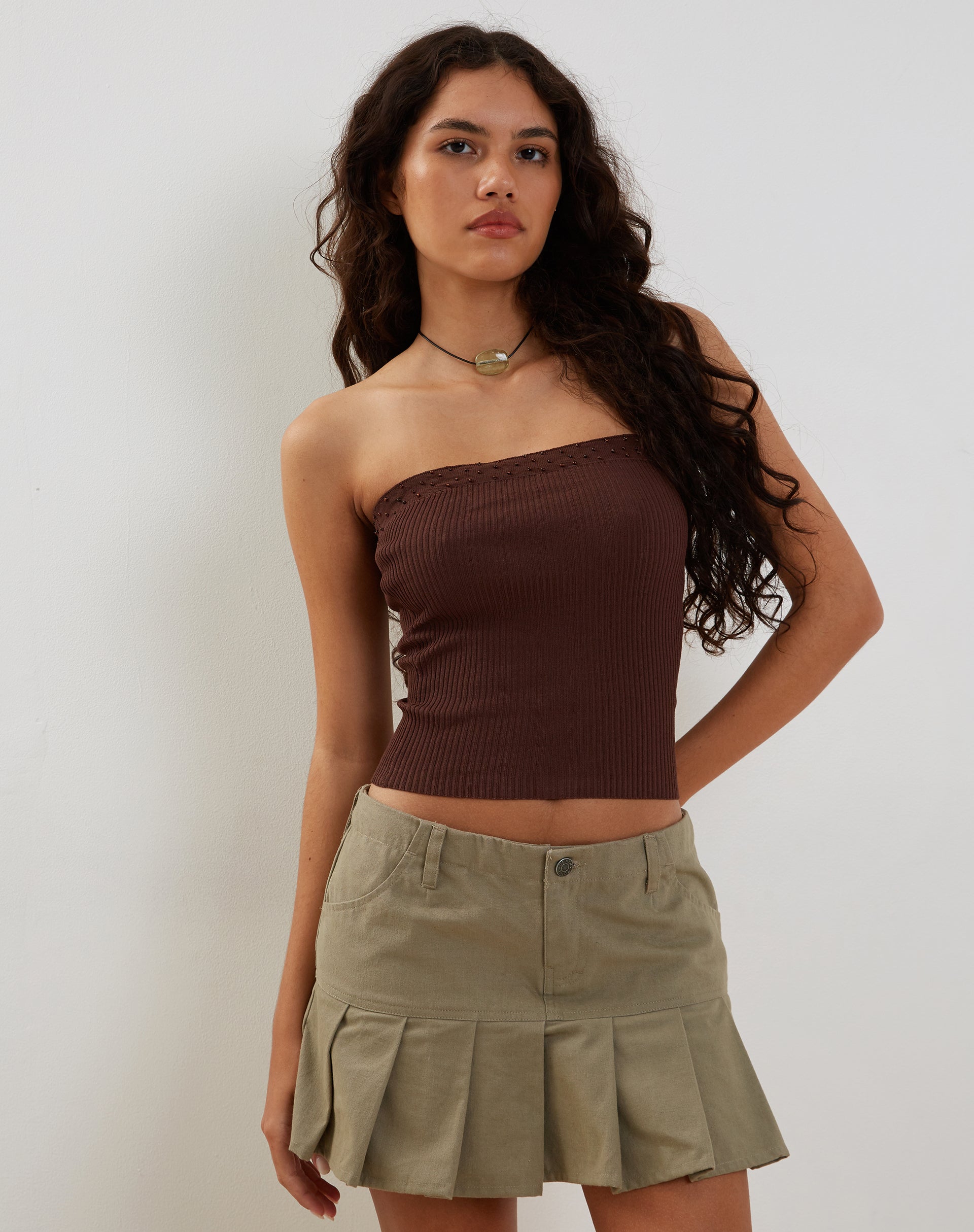 Afbeelding van Erin Tube Top in Knit Bittere Chocolade
