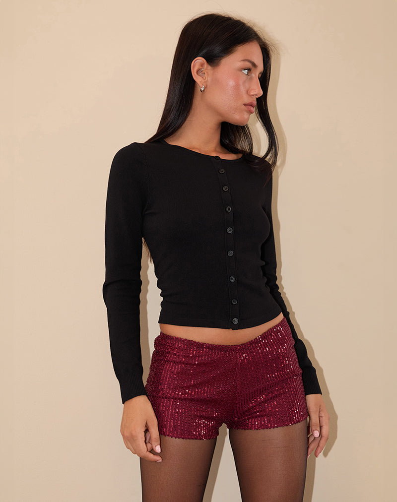 Erna Micro Korte Broek in Drape Mini Pailletten Maroon
