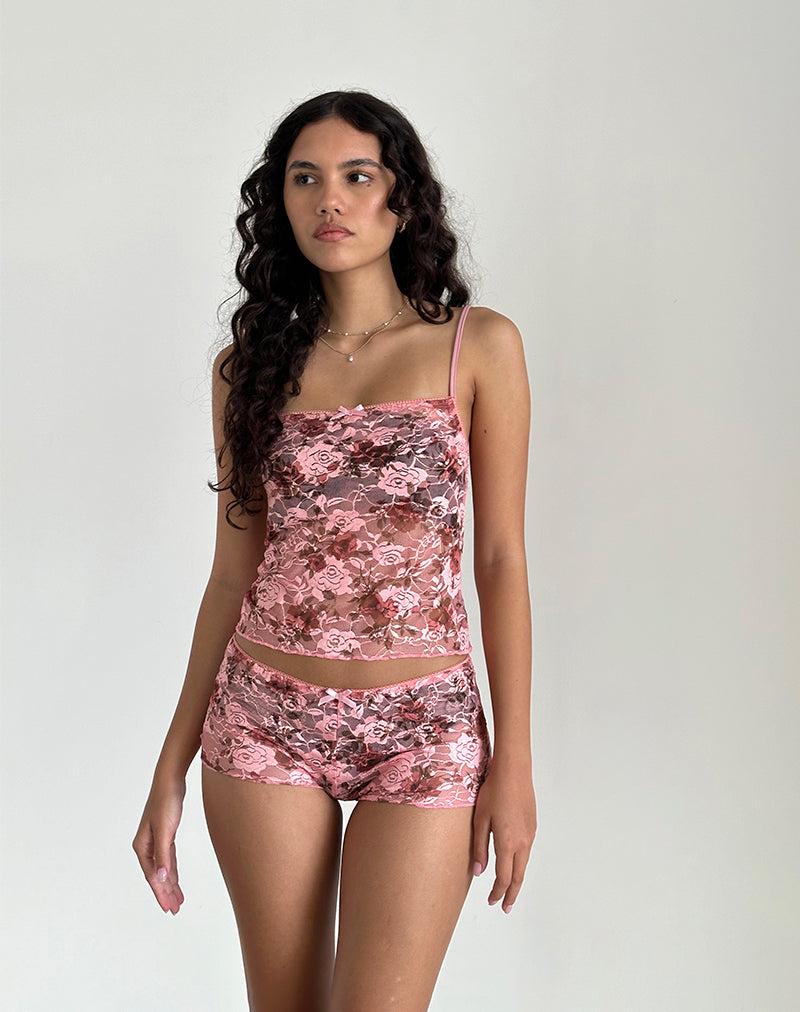 Afbeelding van Erna Shorts in Pink Lace Floral Bloom