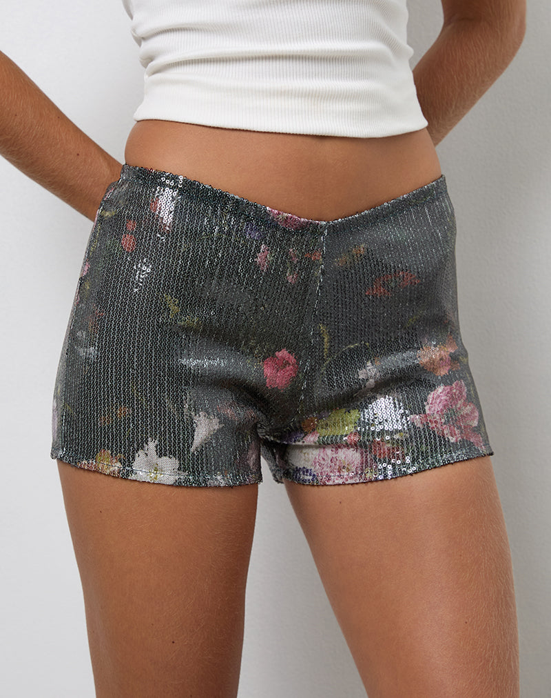 Erna Micro Korte Broek in Pailletten Vintage Bloem