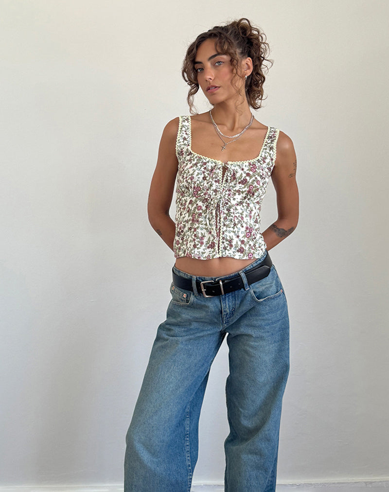 Afbeelding van Esau Tie Front Top in Vintage Bloom Ivoor