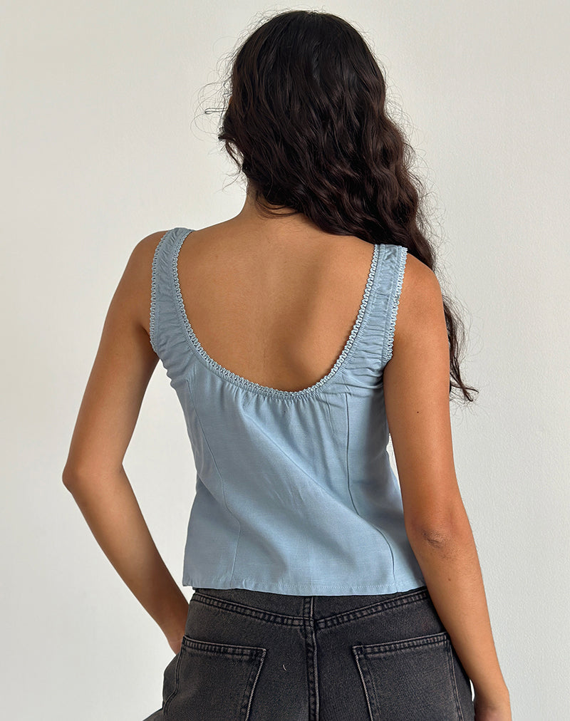 Afbeelding van Esau Top met striksluiting in Private Slub Nantucket Blue