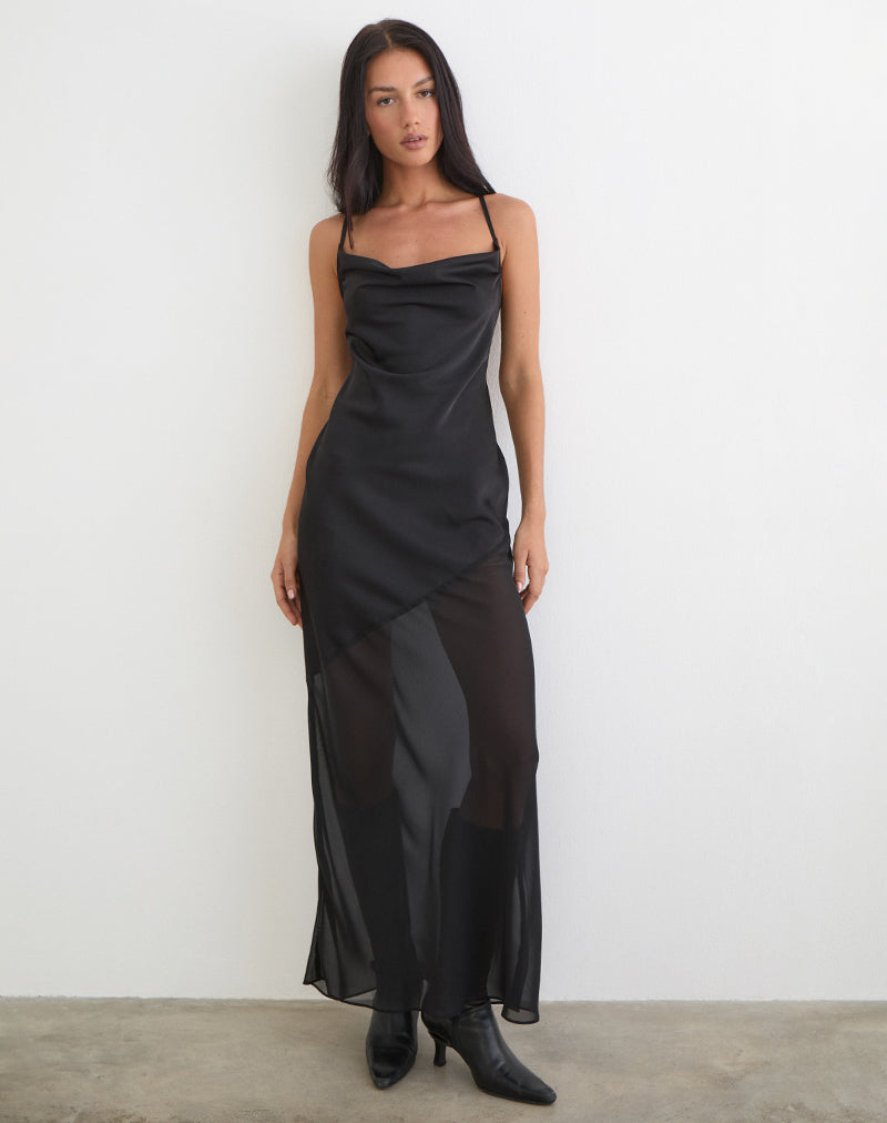 Afbeelding van Eshara Maxi-jurk in chiffon satijn zwart