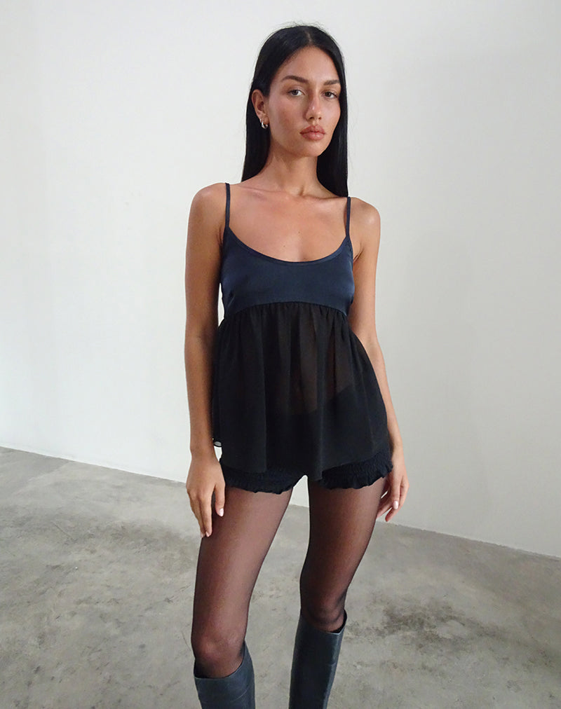 Esila Top in Chiffon Satijn Zwart