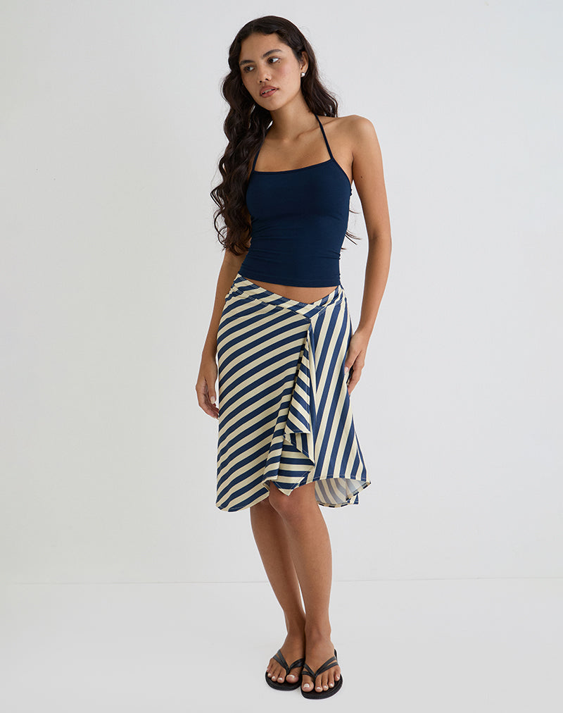 Afbeelding van Esmeray Midi rok in crème en marine diagonaal streep