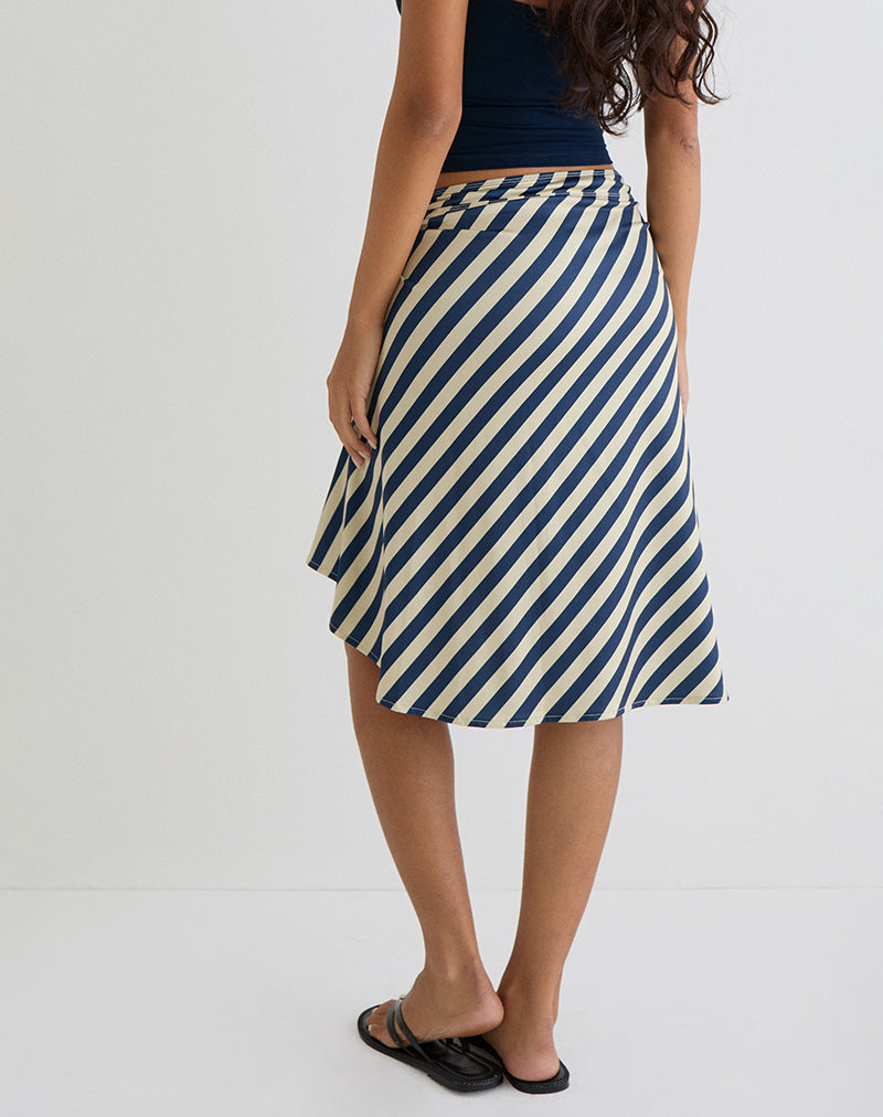 Afbeelding van Esmeray Midi rok in crème en marine diagonaal streep