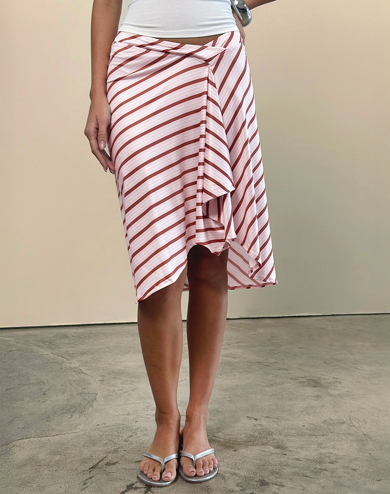 Afbeelding van Esmeray Midi rok in diagonaal streep roze