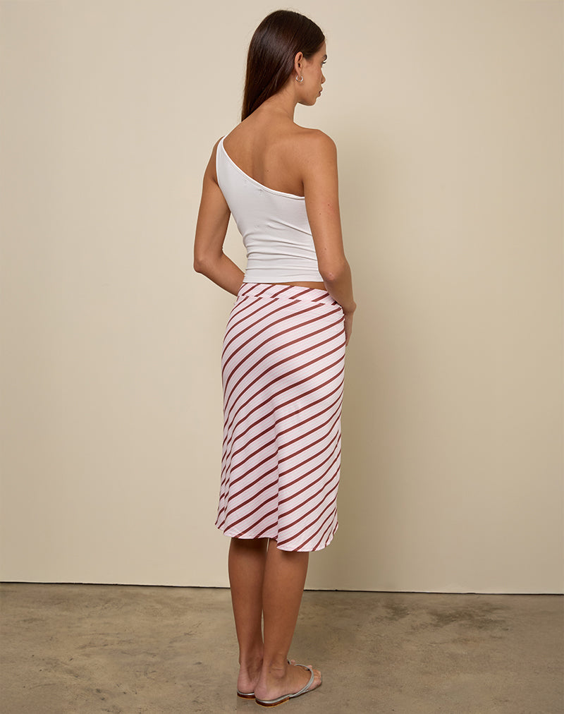 Afbeelding van Esmeray Midi rok in diagonaal streep roze
