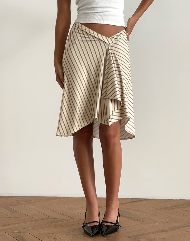 Esmeray Midi rok in gele diagonaal streep
