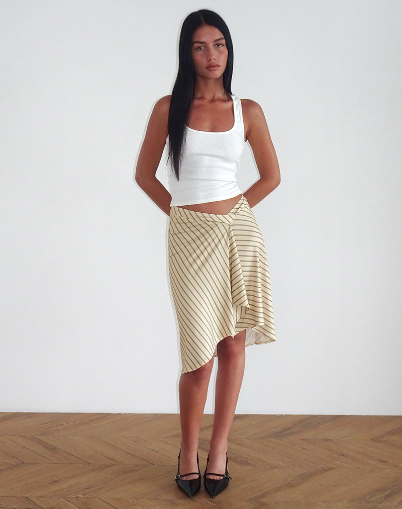 Afbeelding van Esmeray Midi rok in gele diagonaal streep
