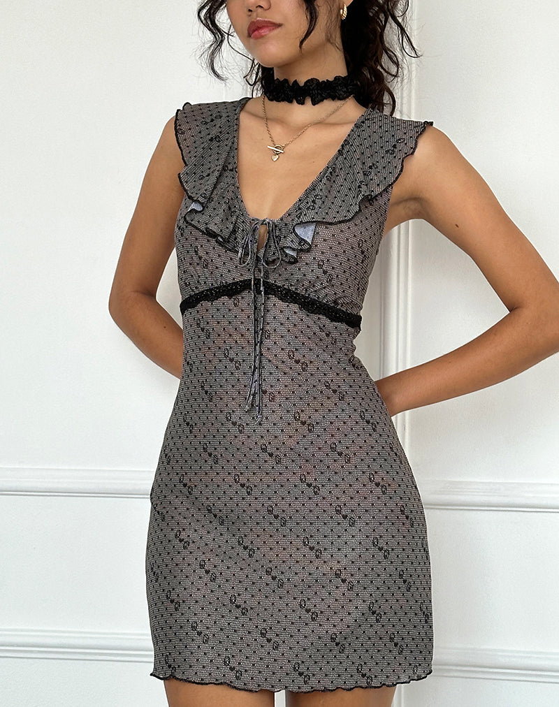 Afbeelding van Esther Mesh Mini Jurk in Hartenvrouw print