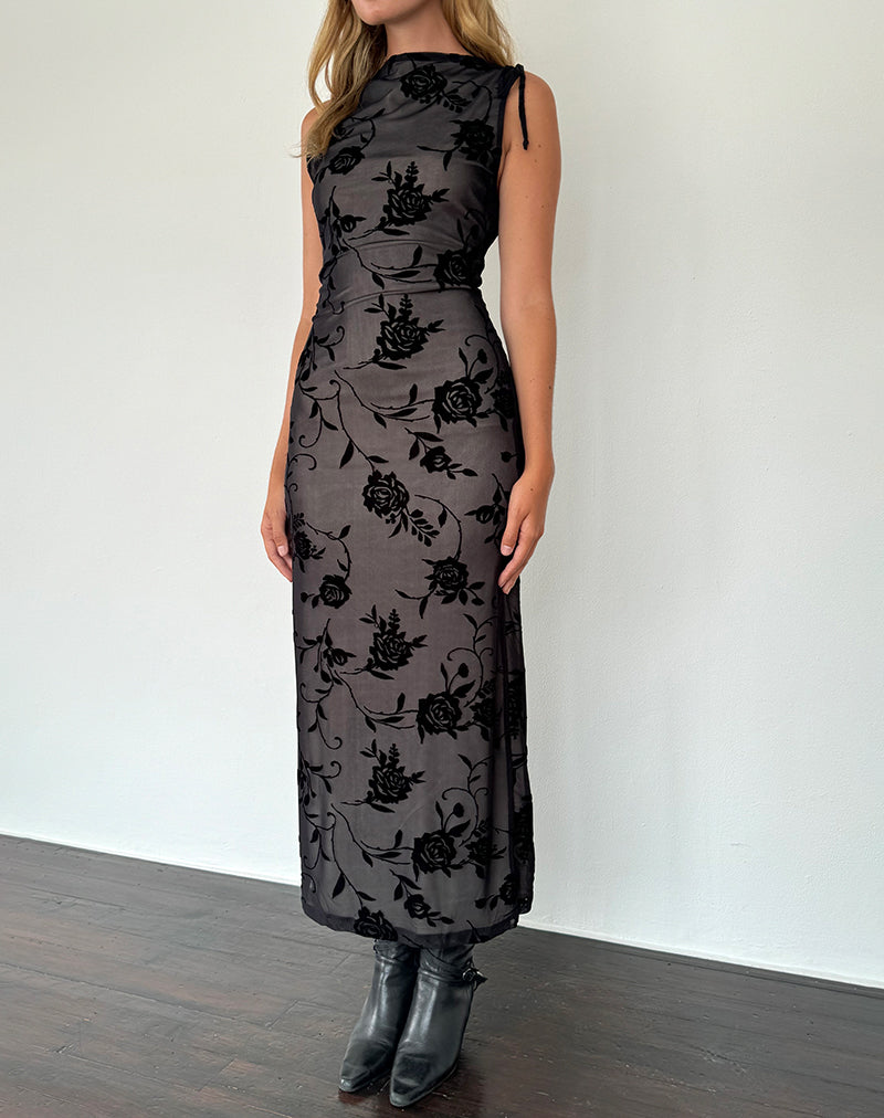 Afbeelding van Estoria Midi Dress Black Rose Flock