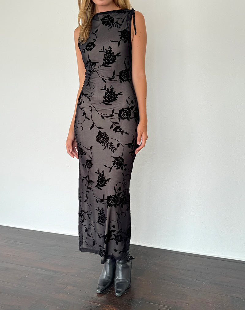 Afbeelding van Estoria Midi Dress Black Rose Flock