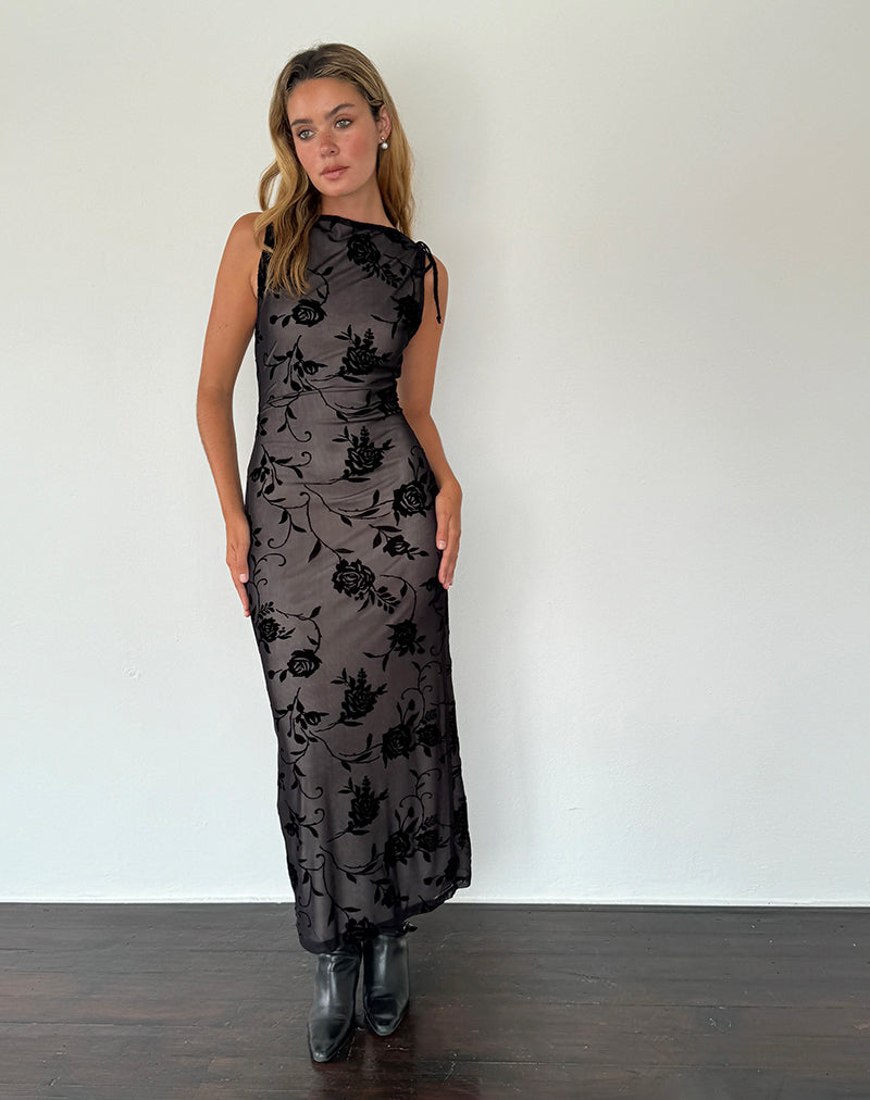 Afbeelding van Estoria Midi Dress Black Rose Flock