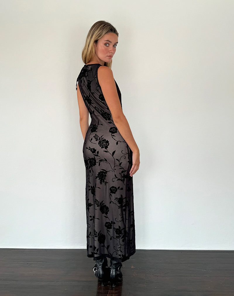 Afbeelding van Estoria Midi Dress Black Rose Flock
