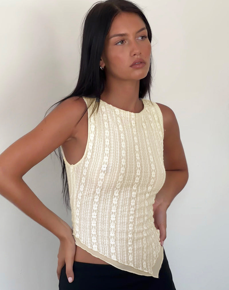 Etta dubbellaagse kanten top in crème