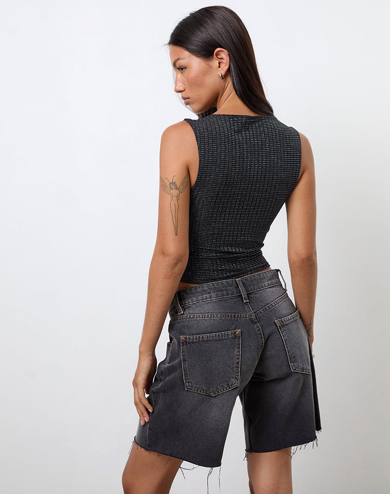 Afbeelding van Etta Vest Top in Metallic Stripe Jersey Zwart