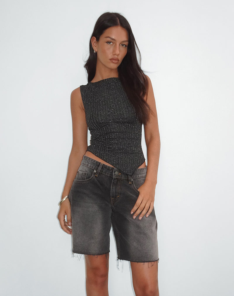 Afbeelding van Etta Vest Top in Metallic Stripe Jersey Zwart
