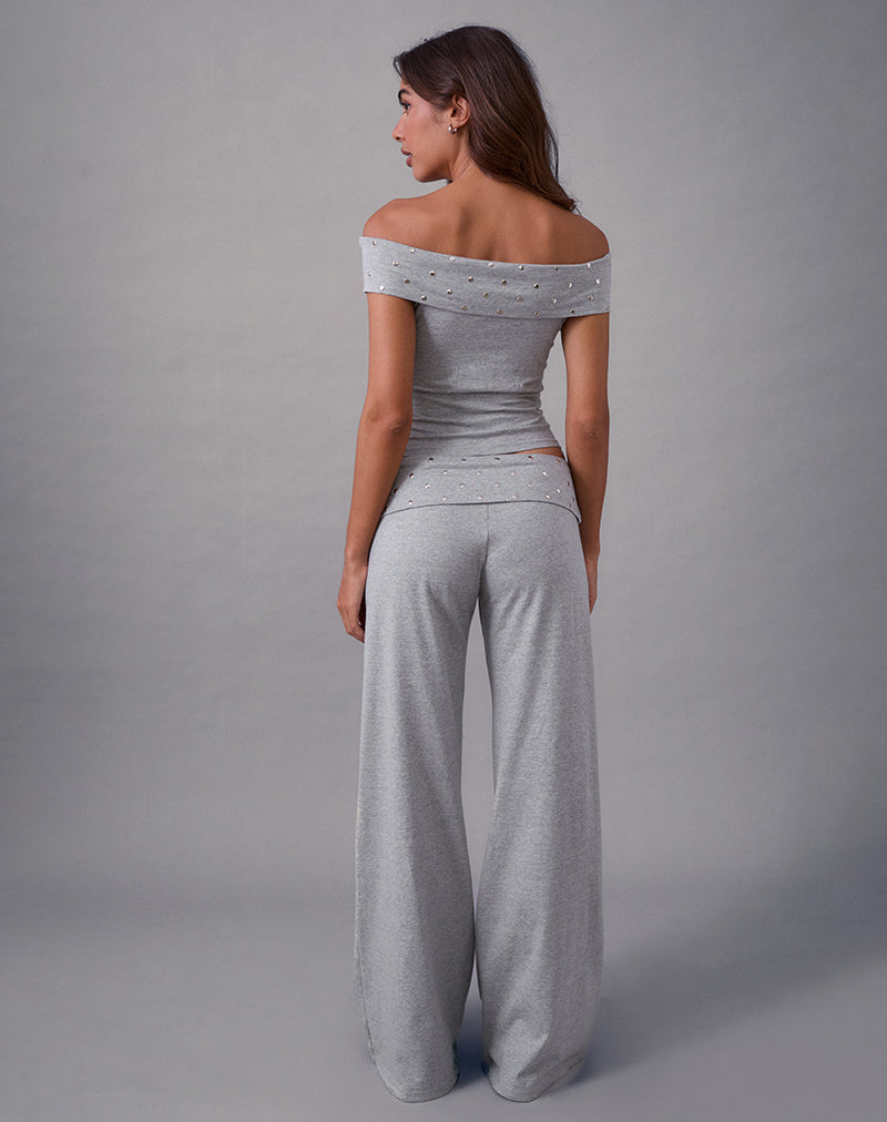 Afbeelding van Nevivi Foldover broek in grijs gemêleerd met noppen