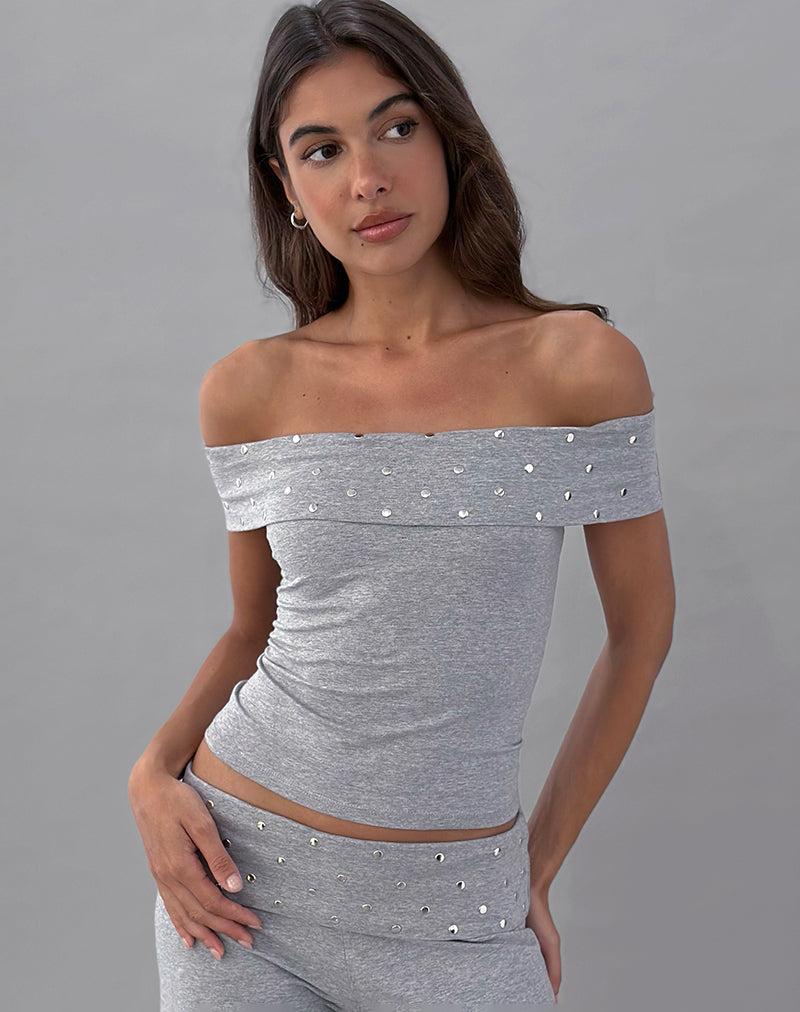 Afbeelding van Eulala Bardot Top in grijs gemêleerd met studs