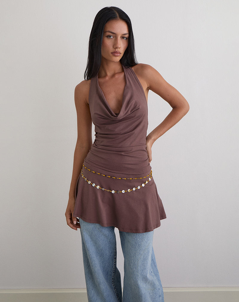 Eutalia Halterjurk met kraag in diep Taupe