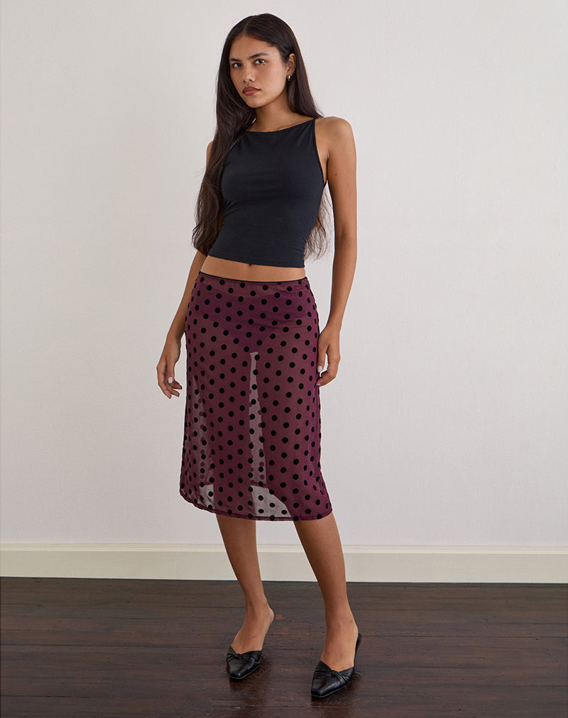 Image of Evani Unlined Midi Skirt in Vintage Polka Maroon