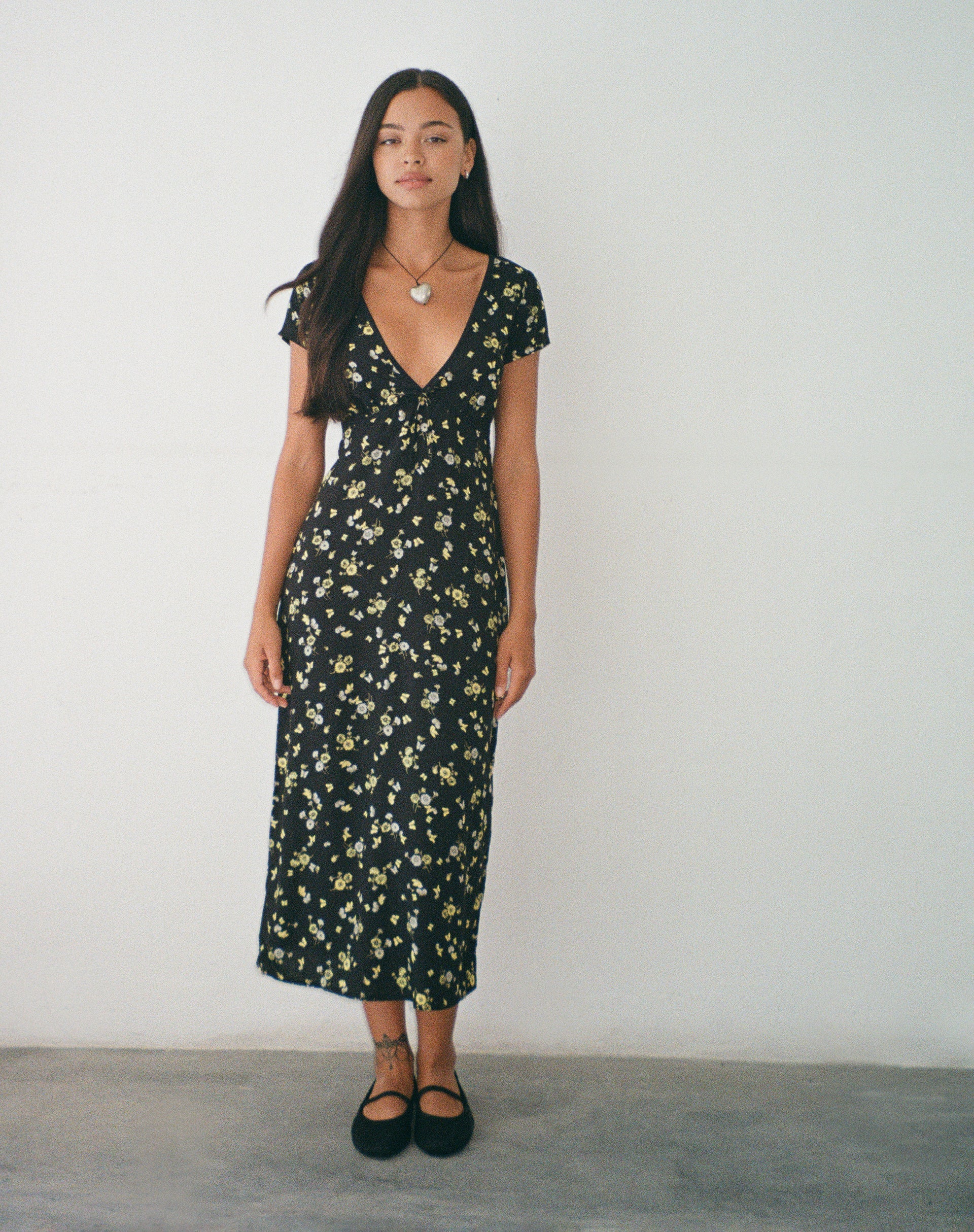 Afbeelding van Eviaso Midi Dress in Lemon and Lime Black