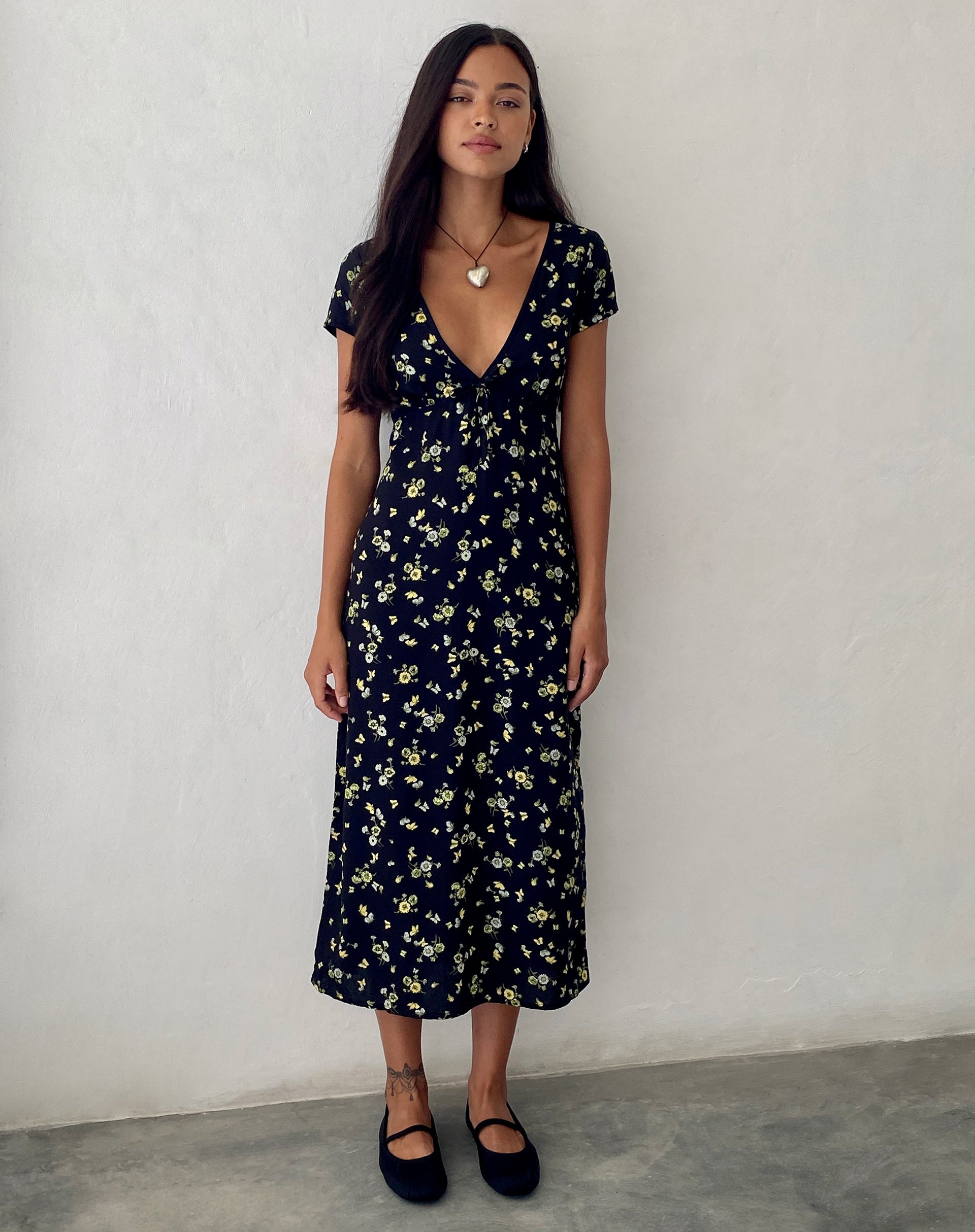Afbeelding van Eviaso Midi Dress in Lemon and Lime Black