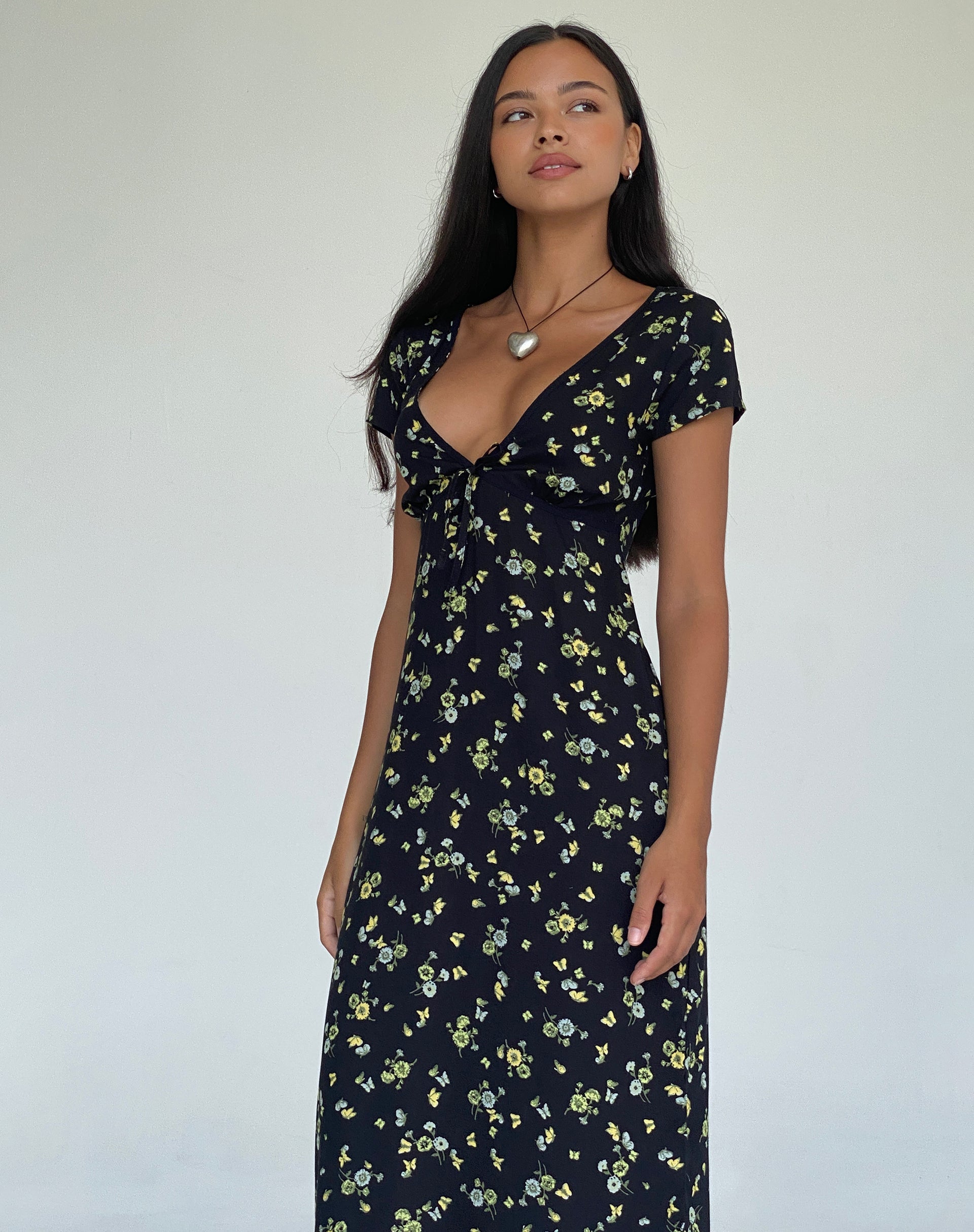 Afbeelding van Eviaso Midi Dress in Lemon and Lime Black