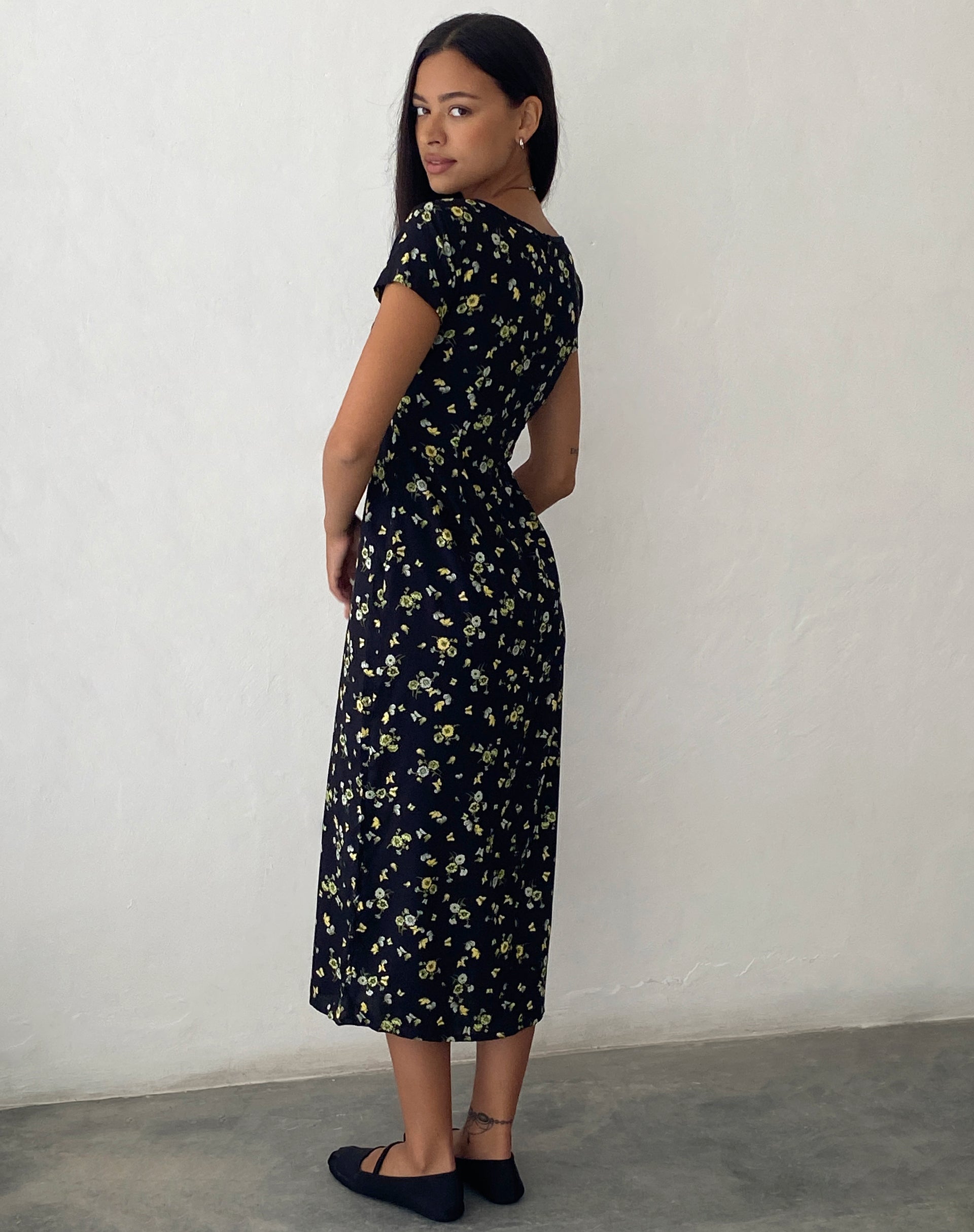 Afbeelding van Eviaso Midi Dress in Lemon and Lime Black