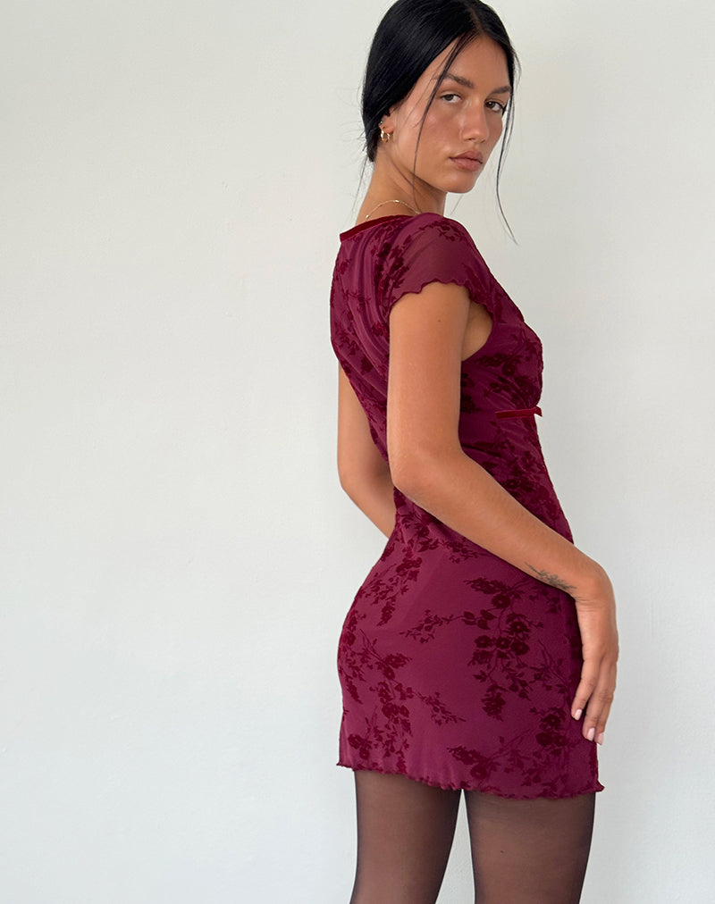 Afbeelding van Evilia Jurk in Botanische Bloem Maroon