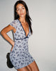 Afbeelding van Evilia Mini Dress in Lichtblauw Zwart Botanist Flocking