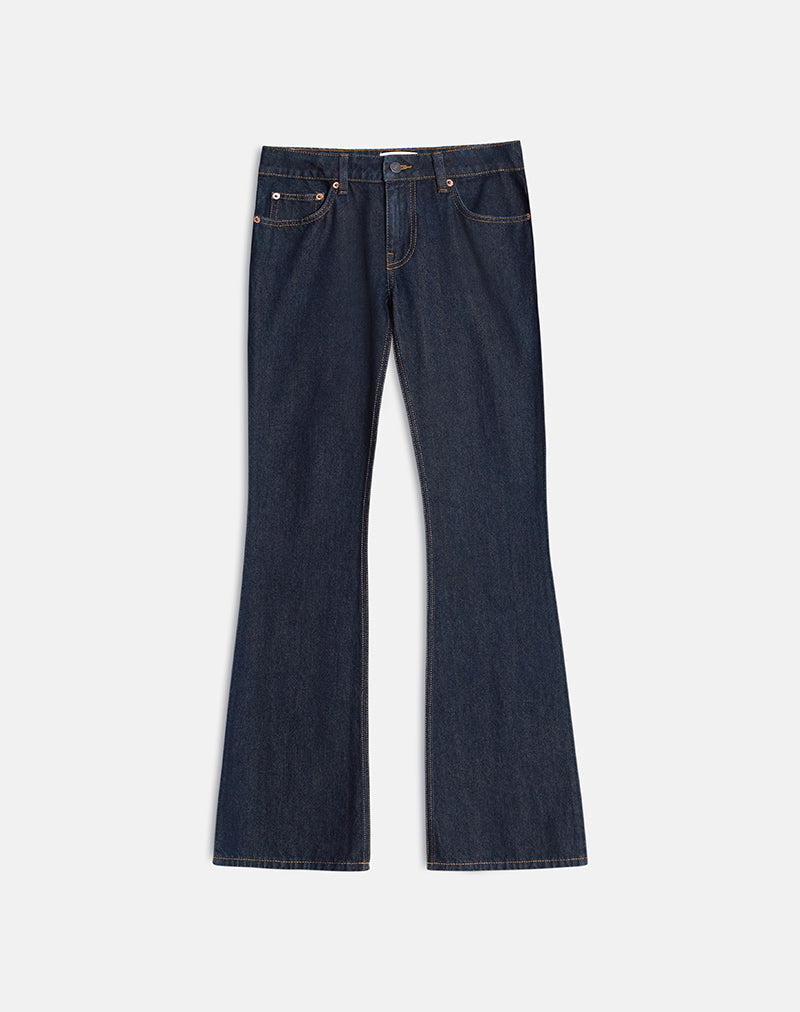 Afbeelding van extra laag uitlopende flare jeans in indigo