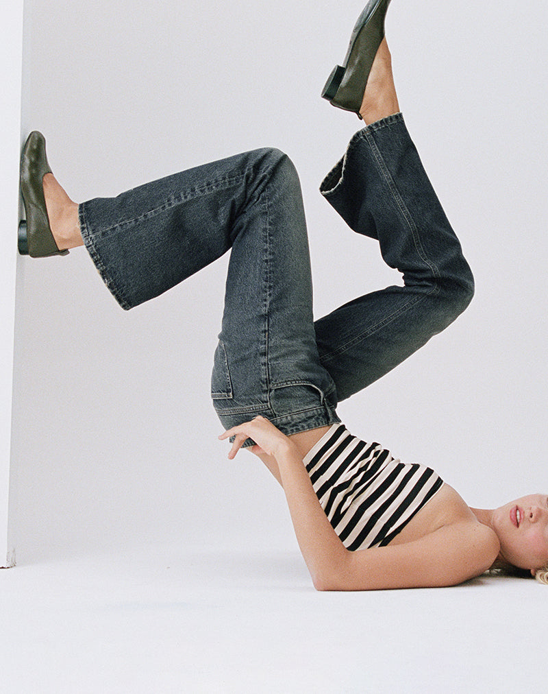 Extra Low Rise Flare Jeans in Dirty Green