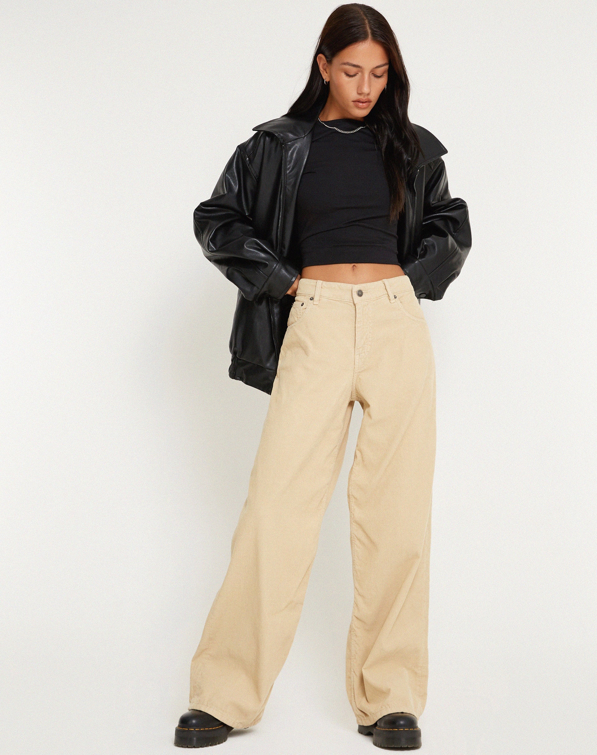 Afbeelding van Roomy Extra Wide Jeans in Koord Licht Tan
