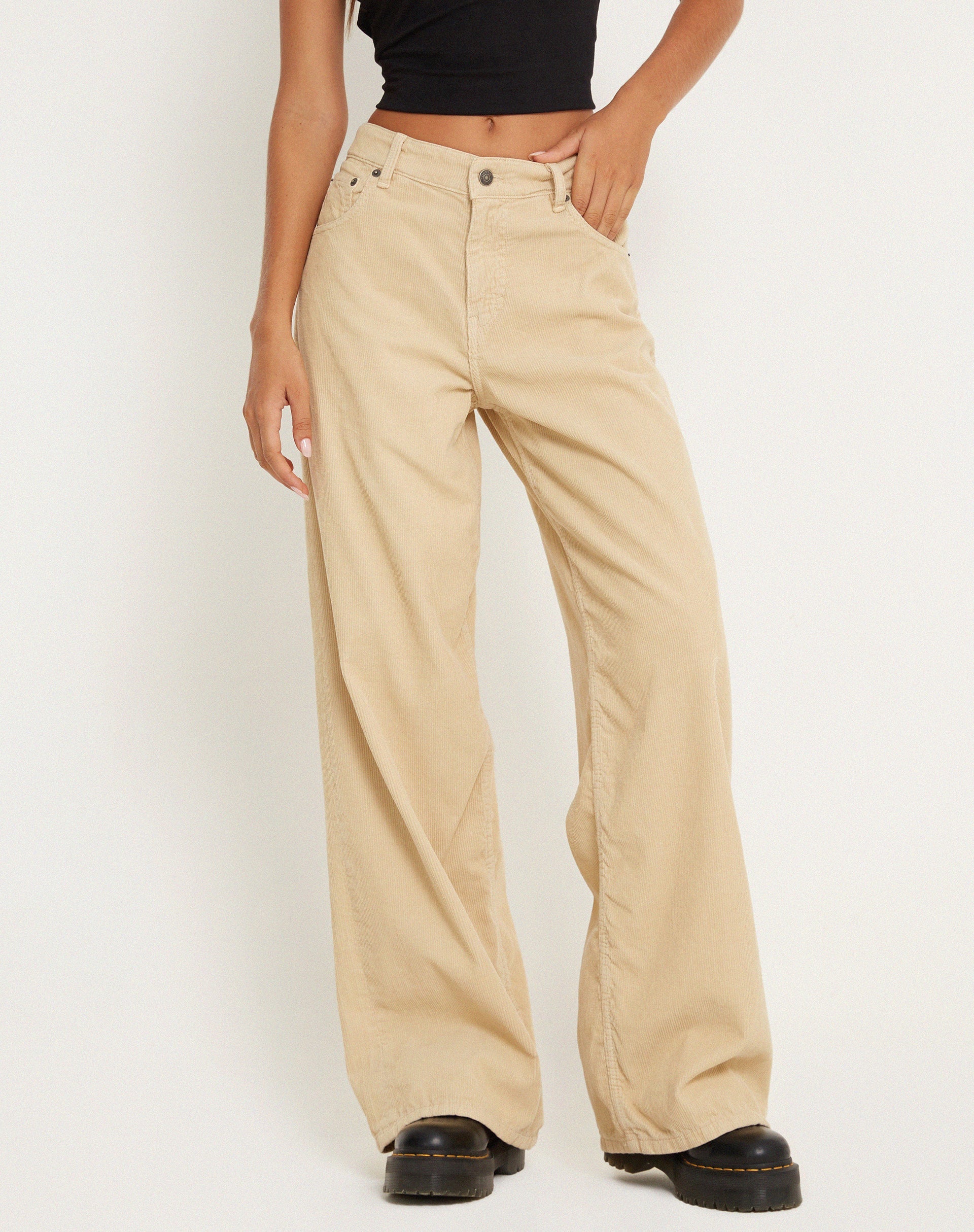 Afbeelding van Roomy Extra Wide Jeans in Koord Licht Tan