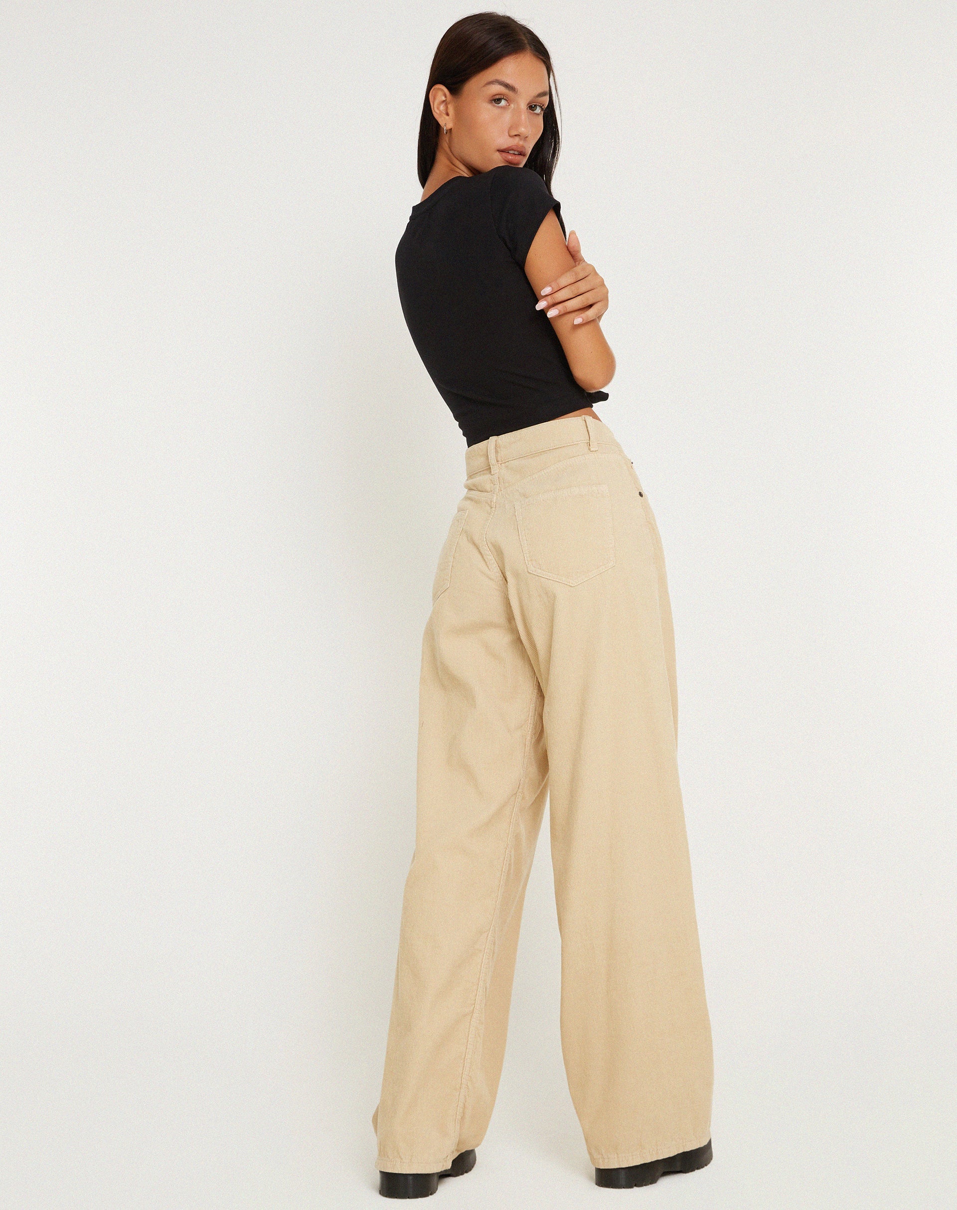 Afbeelding van Roomy Extra Wide Jeans in Koord Licht Tan